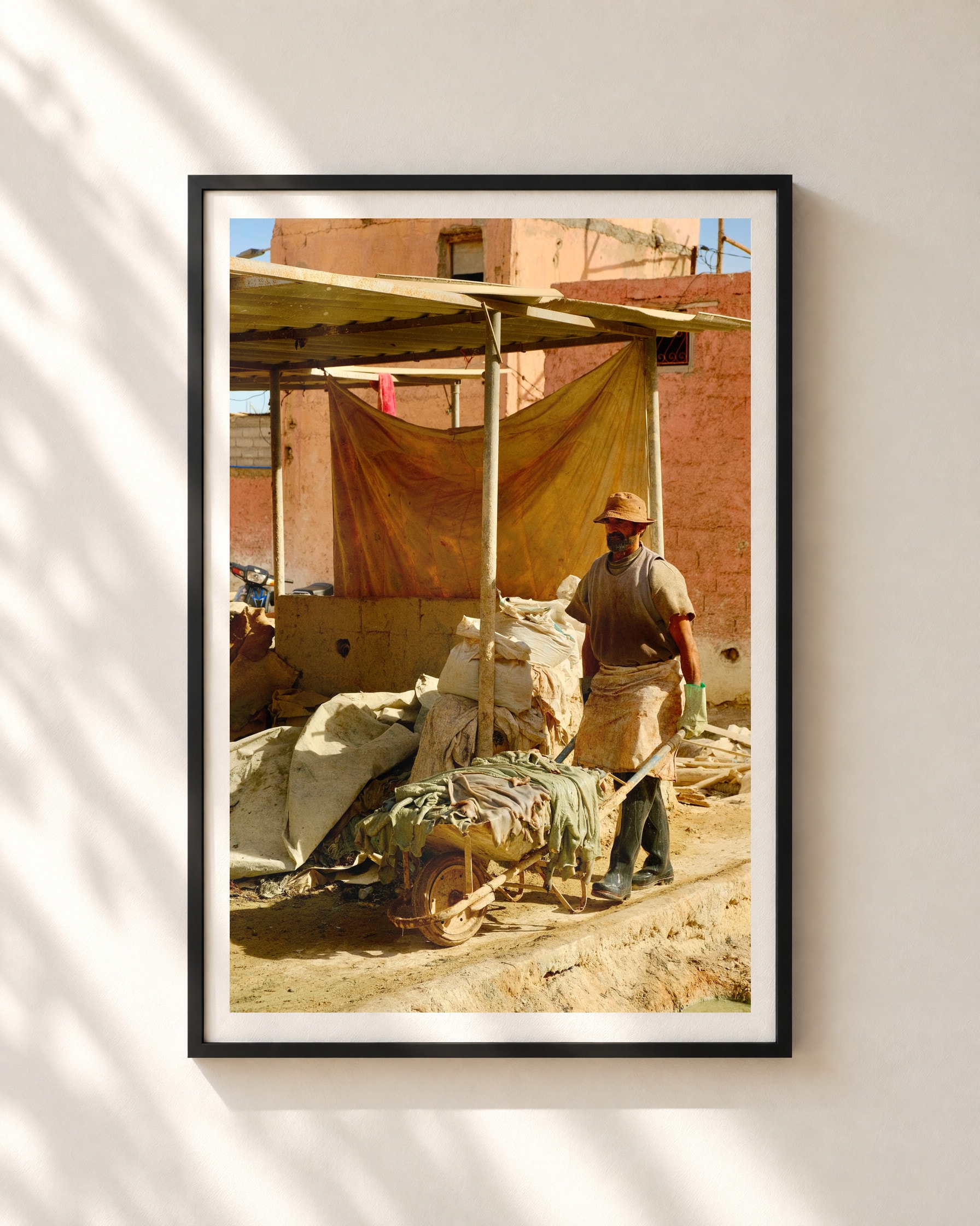 Hide Cart, Marrakech, framed print shown on a wall