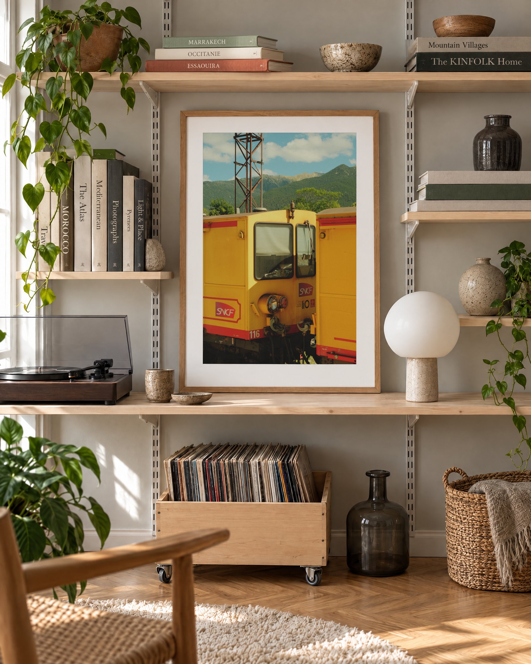 Le Train Jaune, framed print shown on a wall