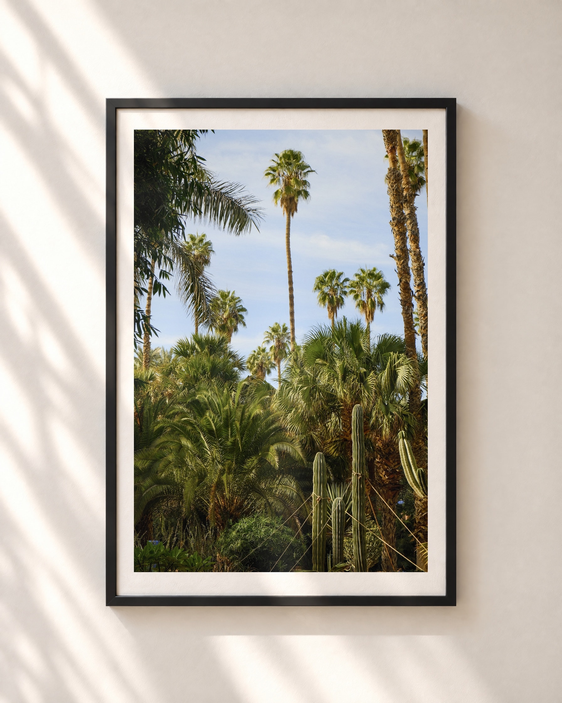 Palm Garden, framed print shown on a wall